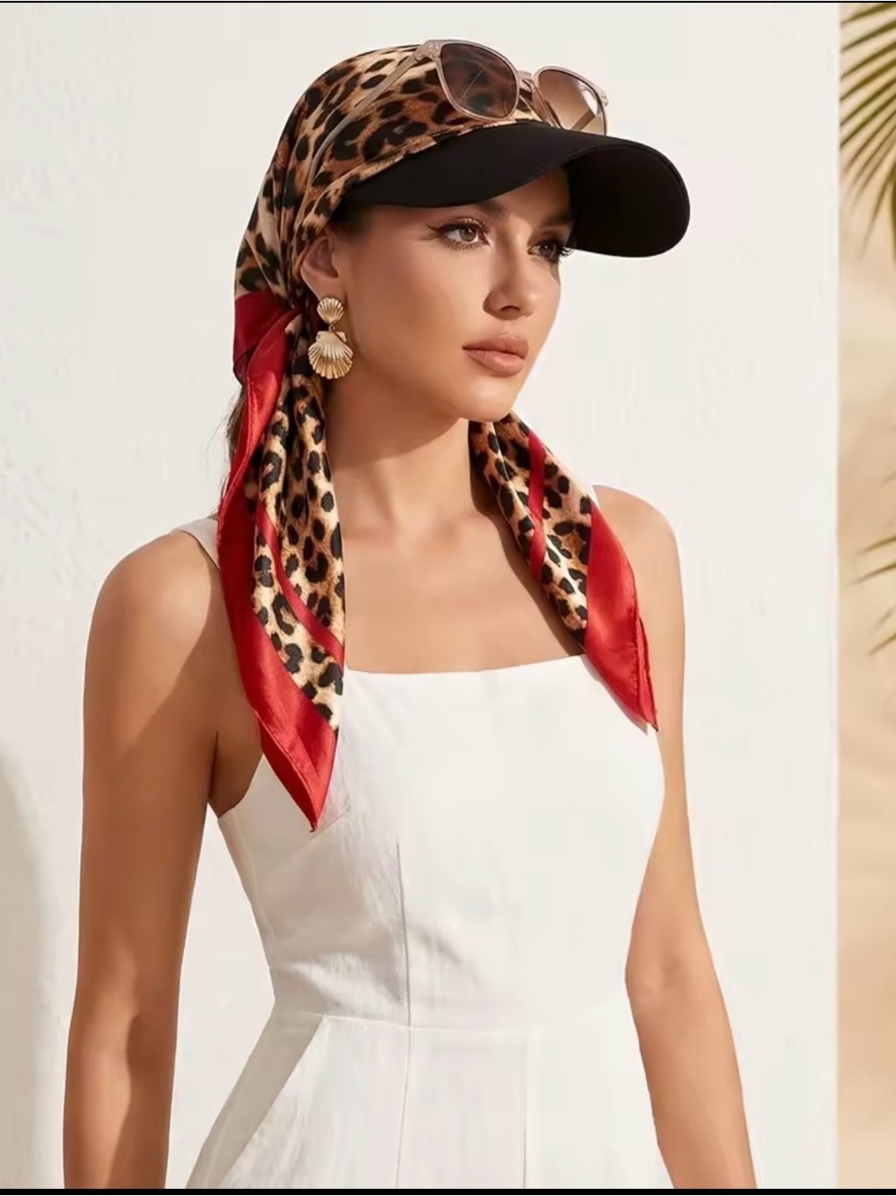 Leopard Print Red Border Headscarf Kerchief